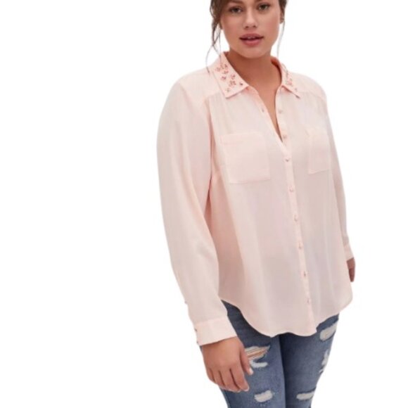 Torrid Womens Madison Georgette Embellished Collar Button Blouse Blush Plus 4X - Picture 1 of 5